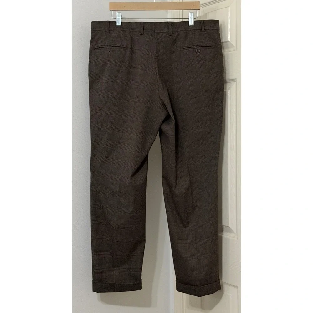 Ralph Lauren Mens sz 38x30‎ Brown Glen Plaid Pleated Cuffed Dress Pants Trousers